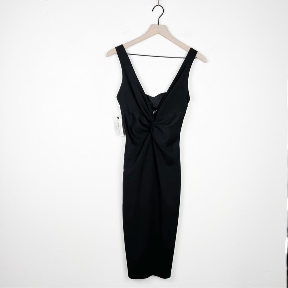 Katie May BHLDN Eva Damaris Twist Front Midi Sheath Cocktail Dress Black - Picture 6 of 15